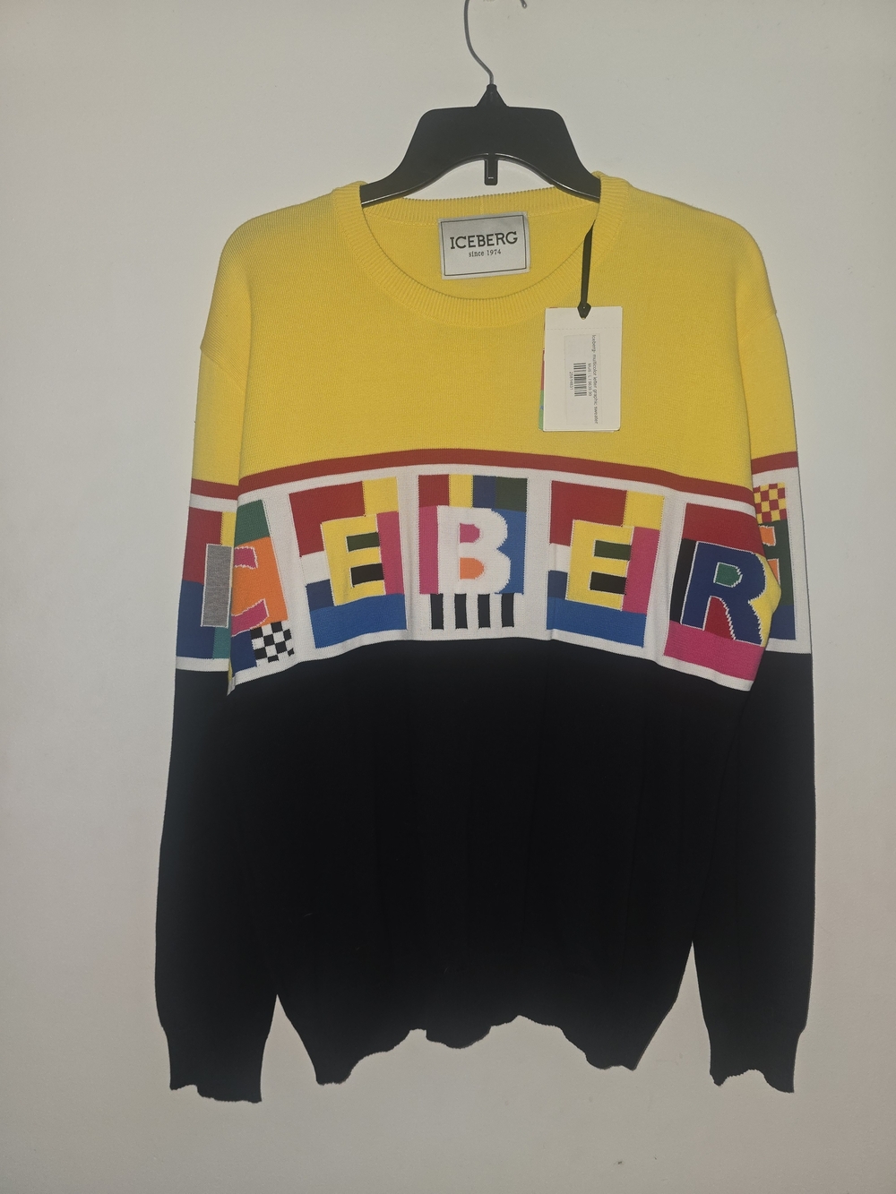 Iceberg Yellow and Black Crewneck with Multicolor Logo Band